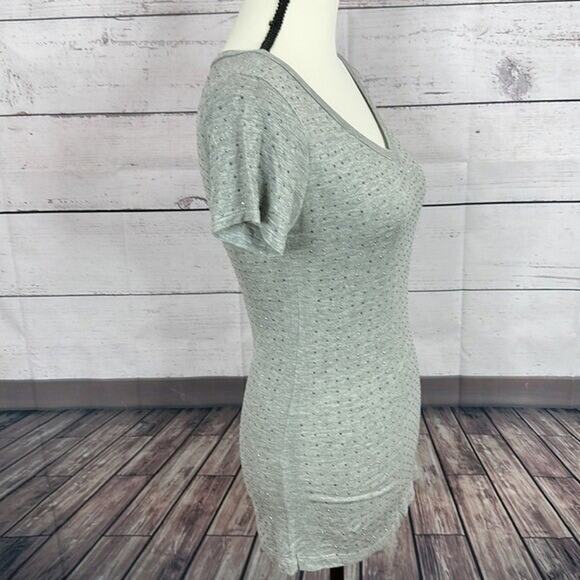 Vocal Tee Shirt Top Womens Small Gray Embellished Studded Stretch Western Grunge - Picture 7 of 11
